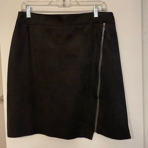 White House Black Market Black Suede Skirt with Silver Zipper Detail